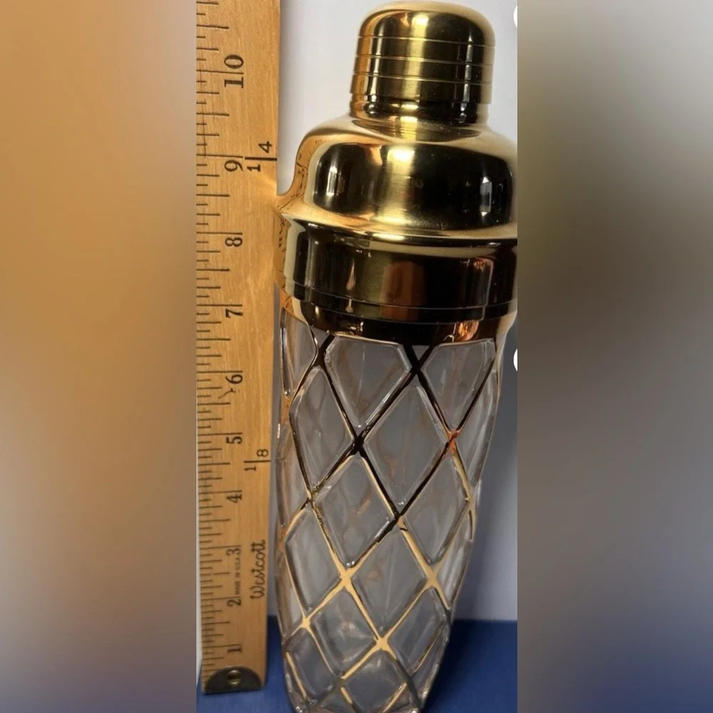 🤍💛Altuzarra 18k Diamond Lattice Pattern Glass Cocktail Shaker Bar ware🤍💛